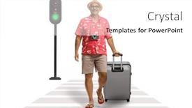  Presentation with pedestrian crossing - Slides enhanced with mature-male-tourist-pulling and a white colored foreground