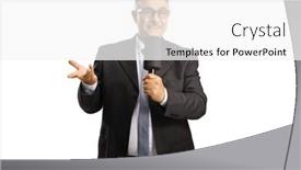  Presentation with microphone - Presentation having mature-male-tv-host background and a white colored foreground