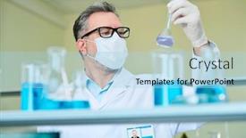  Presentation with liquid - Presentation theme enhanced with mature-male-virologist-in-protective background and a light blue colored foreground