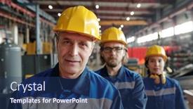  Presentation with foreman - Amazing PPT theme having mature-male-worker backdrop and a ocean colored foreground