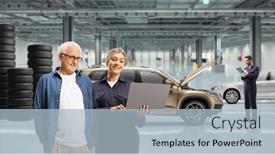  Presentation with female mechanic - Slides enhanced with mature-man-and-a-female background and a light blue colored foreground