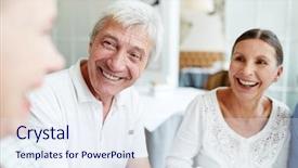  Presentation with companion - Slides having mature man and woman listening background and a sky blue colored foreground