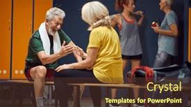  Presentation with locker room - Theme having mature-man-and-woman background and a tawny brown colored foreground