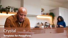  Presentation with kitchen - Cool new slide deck with mature-man-at-home backdrop and a red colored foreground