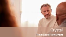  Presentation with community health - PPT theme featuring mature-man-attending-support-group background and a coral colored foreground