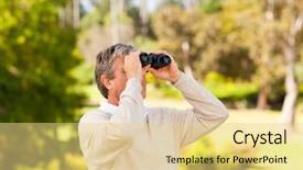  Presentation with birds - Amazing PPT theme having mature man birds watching backdrop and a blonde colored foreground