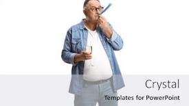  Presentation with party - Presentation design featuring mature-man-blowing-a-party background and a light gray colored foreground