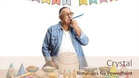  Presentation with snacks - Theme with mature-man-blowing-a-party background and a lemonade colored foreground