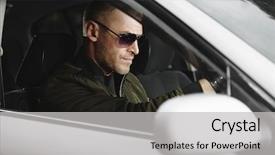  Presentation with vehicle - Colorful slides enhanced with mature man driving a car backdrop and a  colored foreground