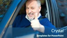  Presentation with sleepy yawning man driving car - Amazing slides having mature man driving his car backdrop and a ocean colored foreground