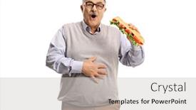  Presentation with eating - Slide set consisting of mature-man-eating-a-sandwich background and a light gray colored foreground