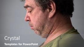  Presentation with happy sad face man - Colorful presentation design enhanced with mature-man-face-in-profile backdrop and a gray colored foreground