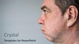  Presentation with happy sad face man - Slide deck with mature-man-face-in-profile background and a light gray colored foreground