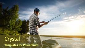  Presentation with fishing boat - Slide deck having mature man fishing background and a tawny brown colored foreground