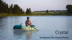  Presentation with fishing boat - Colorful PPT theme enhanced with mature man fishing backdrop and a light blue colored foreground