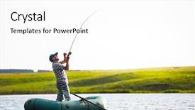  Presentation with fishing boat - Presentation design consisting of mature man fishing background and a white colored foreground