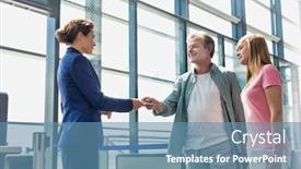  Presentation with airport boarding pass - Theme with mature-man-giving-his-passport background and a teal colored foreground