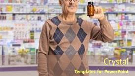  Presentation with bottle - Presentation theme with mature-man-holding-a-bottle background and a coral colored foreground