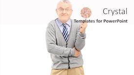  Presentation with lollipop - Colorful presentation design enhanced with mature man holding a colorful lollipop isolated on white background backdrop and a sky blue colored foreground