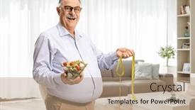  Presentation with tape - Presentation theme consisting of mature-man-holding-a-salad background and a  colored foreground