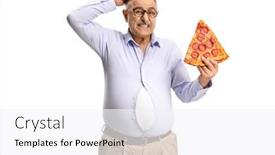  Presentation with pizza - Slides with mature-man-holding-a-slice background and a white colored foreground