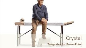  Presentation with knee - Slides having mature-man-holding-his-knee and a cream colored foreground