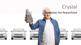  Presentation with motor oil - Slide deck with mature-man-in-a-car background and a white colored foreground