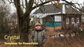  Presentation with old man - Amazing slide deck having mature-man-in-a-jacket backdrop and a tawny brown colored foreground