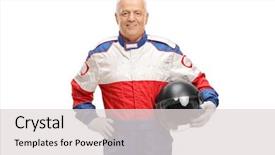  Presentation with car racing - Cool new theme with mature man in a racing backdrop and a lemonade colored foreground