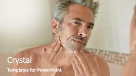  Presentation with obesity cartoon feet on bathroom - Presentation theme having mature man in bathroom checking background and a coral colored foreground