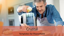  Presentation with cooking - Beautiful PPT layouts featuring mature man in kitchen cooking backdrop and a coral colored foreground