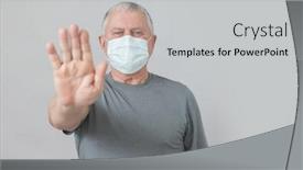  Presentation with medical virus - Audience pleasing presentation design consisting of mature-man-in-medical-mask backdrop and a light gray colored foreground