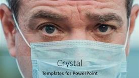  Presentation with coronavirus - Amazing PPT theme having mature-man-in-medical-mask backdrop and a light blue colored foreground