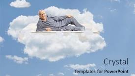  Presentation with mattress - PPT layouts consisting of mature-man-in-pajamas-lying background and a light blue colored foreground