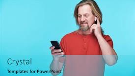  Presentation with talk - PPT theme featuring mature-man-in-red-shirt background and a cyan colored foreground