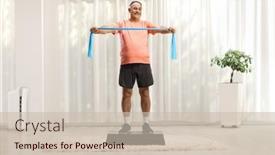  Presentation with stretch - Presentation theme enhanced with mature-man-in-sportswear-exercising background and a soft green colored foreground