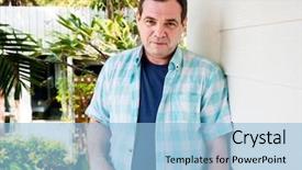  Presentation with papaya tropical fruit vanilla pastel - Slide set having mature man in tropical garden background and a light blue colored foreground