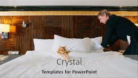  Presentation with hotel - Amazing theme having mature-man-in-uniform-straightening backdrop and a light gray colored foreground