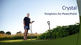  Presentation with vegetable garden - Colorful slide deck enhanced with mature man irrigating vegetables backdrop and a sky blue colored foreground