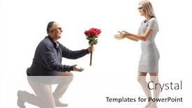  Presentation with kneeling - Presentation having mature-man-kneeling-and-giving background and a white colored foreground