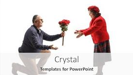  Presentation with kneeling - Slide set having mature-man-kneeling-and-giving background and a white colored foreground