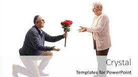  Presentation with kneeling - Presentation theme with mature-man-kneeling-and-giving background and a white colored foreground