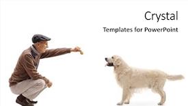  Presentation with kneeling - Presentation theme with mature man kneeling and giving background and a white colored foreground