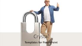  Presentation with encryption padlock and cyber - Theme with mature-man-leaning background and a  colored foreground