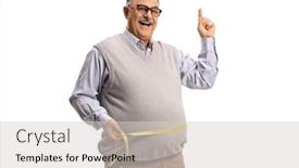  Presentation with tape - Presentation design enhanced with mature-man-measuring-his-waist background and a light gray colored foreground