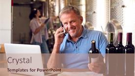  Presentation with winery - PPT theme featuring mature-man-on-mobile-phone background and a coral colored foreground