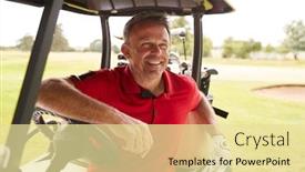  Presentation with golf course - Presentation theme enhanced with mature-man-playing-golf-driving background and a blonde colored foreground