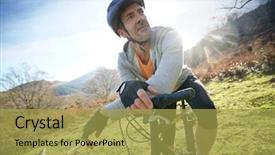  Presentation with mountain bike - Slide deck having mature man riding bike in the mountain background and a yellow colored foreground