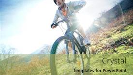  Presentation with mountain bike - Presentation design featuring mature-man-riding-bike background and a yellow colored foreground