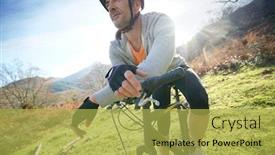  Presentation with mountain bike - PPT theme consisting of mature-man-riding-bike background and a yellow colored foreground